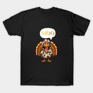 Turkey Moo Retro Thanksgiving Day T-Shirt